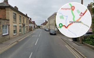 Incident - a Street View image of Head Street in Halstead and an inset image of the traffic control map
