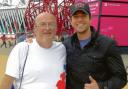 Conrad Readman (left) at the Olympic Park with Zachary Levi, from US TV series Chuck