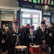 Bagpipers: Robert was joined by the Colchester Pipers, who played in the New Year