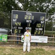 Girl power - Bella Johnson after scoring a magnificent unbeaten century for Chappel and Wakes Colne seconds men's team against Maldon III
