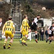 Heads up: Halstead Town compete against Enfield FC. Picture: ROB PRICE PHOTOGRAPHY