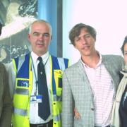 Prince Felix, Stansted Airport’s Andy McPhee, Prince Louis and his wife Princess Tessy in Stansted’s departure lounge