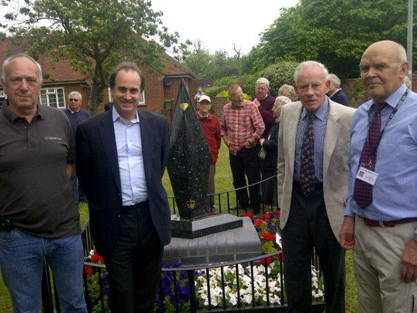 With John Bendall, Chairman of Earls Colne Parish Council, Nigel Barker of Stonewriters and Philip Holmes next to Diamond Jubilee Memorial.
