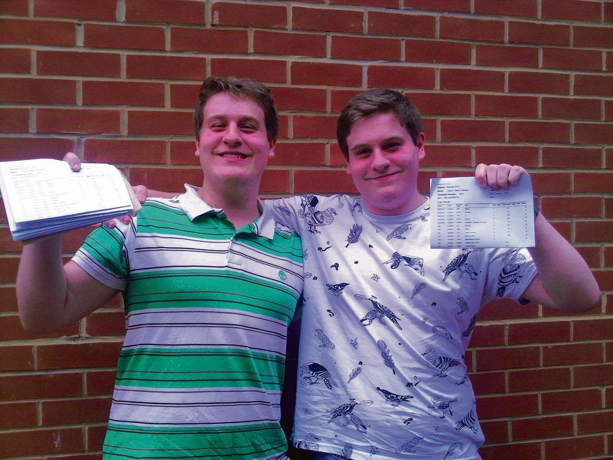 Callum and Kyle Coldwell collecting their results today at Hedingham School 