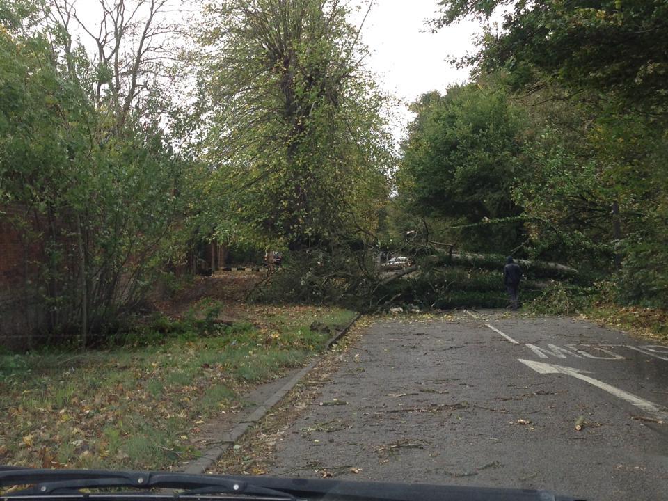 Colchester Road, in Halstead, was blocked near the entrance to the Bluebridge Industrial Estate. Photo: Andrea Underwood