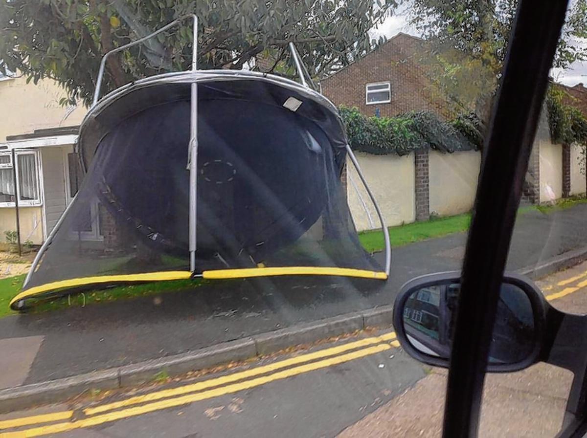 Chloe Bird sent us this photo of an escaped trampoline in Church End, Shalford.