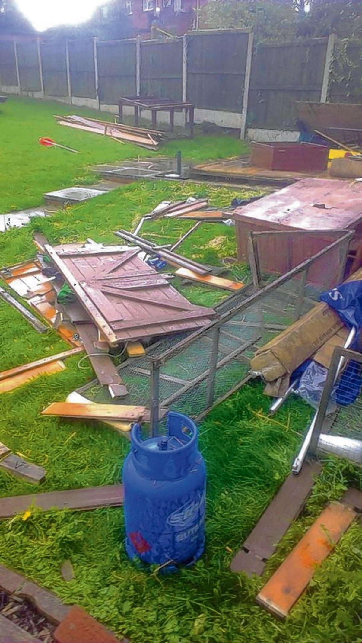 A shed was destroyed in Graham Fretwell's parent's house in Coldnailhurst Avenue, Braintree. The shed roof ended up in his garden next door.