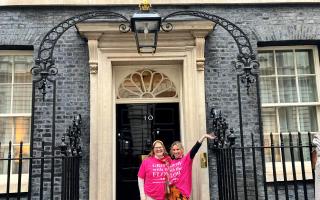 Suzanne Hunnable-Letch and Carolina Skoog outside 10 Downing Street on International Women’s Day