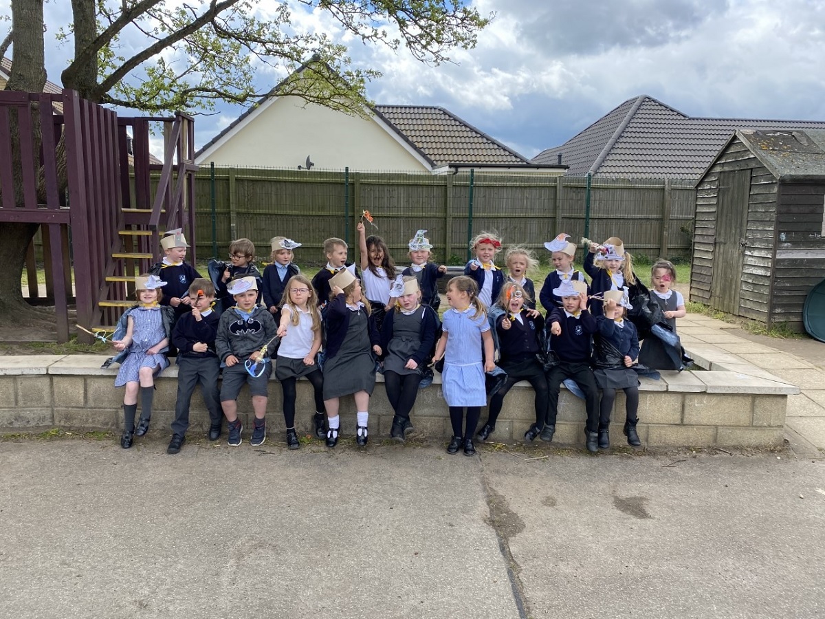 Witches and wizards - Reception children made wands, capes and sorting hats during their exploration of the Harry Potter books. Pictured from left in the front row are Marcie Bennett, Cailean Munro, Aaron Williams, Harper-Rose Palmer, Connie Taylor,