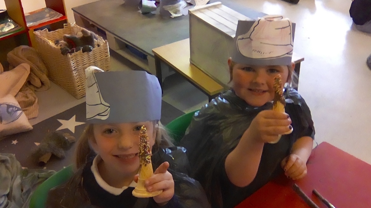 Cooking up something special - Reception pair Silver Harrison and Meadow Chambers created wizard hats in their cooking sessions