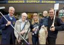 Bob and Don Darkins, left, with Victoria, Stephen and son Toby Metson, when they took over the store in 2015