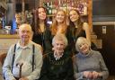 Hotel staff Lottie Rooney, Jasmine Gilbert and Maisie Richardson (back L-R) with care home residents Jack Sargant, Ruth Silverlock and Sylvia Playle (front L-R)