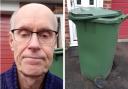 Displeased - Halstead resident David Sugden next to his broken bin (Image:Canva)