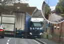 Traffic - A view of two lorries struggling to get past