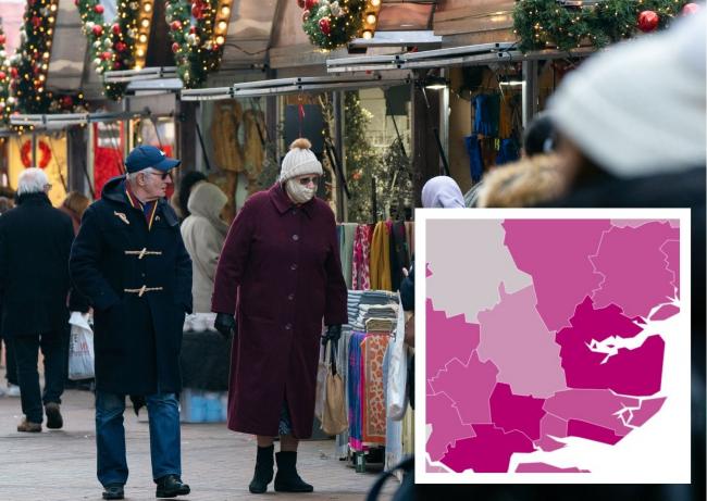 The Imperial College London map predicts by December 12 most areas in Essex will be seeing more than 300 cases a week. Picture: PA
