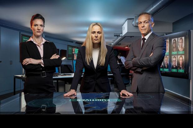 Hunted HQ Hunters L-R: Deputy Hattie Haslam-Greene, The Chief Lisa Theaker, and Head of Ops Ray Howard. Picture: PA Photo/Channel 4 Television/Colin Hutton