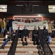 Protest: SWAP campaigners outside Causeway House, Braintree, on Monday evening