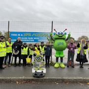 Braintree Councillors Richard Van Dulken and Gabriella Spray, Earls Colne Primary headteacher Ms Sibley,  school staff and pupils, Essex Police and a 3PR costumed character