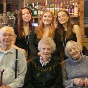 Hotel staff Lottie Rooney, Jasmine Gilbert and Maisie Richardson (back L-R) with care home residents Jack Sargant, Ruth Silverlock and Sylvia Playle (front L-R)