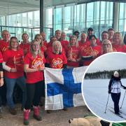 COLD SNAP: The trek team and, inset, Cherry McKean in Finland