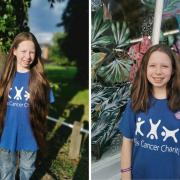 A LITTLE OFF THE TOP: Calleigh before and after her charity haircut