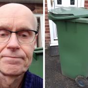 Displeased - Halstead resident David Sugden next to his broken bin (Image:Canva)
