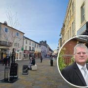 Budgeting - Braintree High Street and an inset of Braintree Council leader  Graham Butland