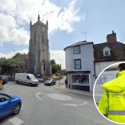 Location - The roundabout at Halstead High Street and a inset image of a Openreach worker