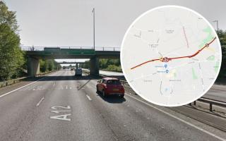 Huge delays on A12 overturned lorry forces one side of road to close